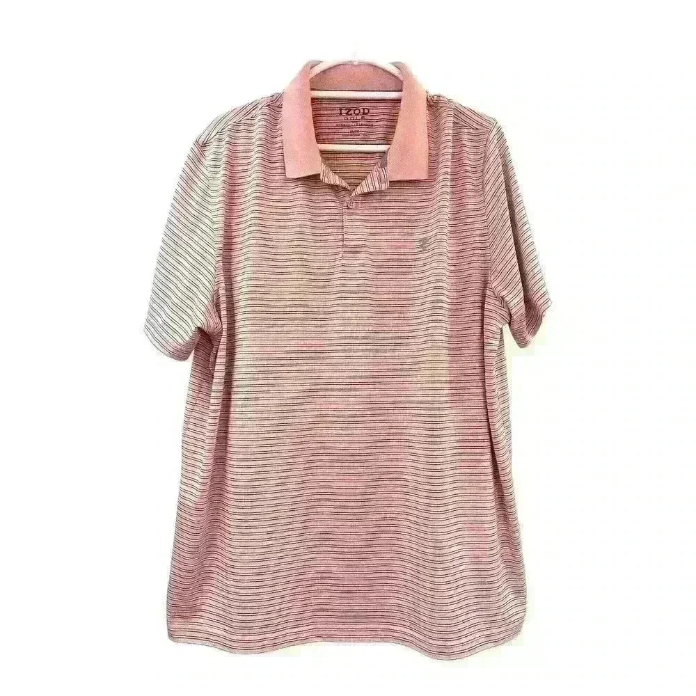 Izod Golf Shirt Mens XL Performance‎ Polo Stretch Multicolor Striped Logo EUC